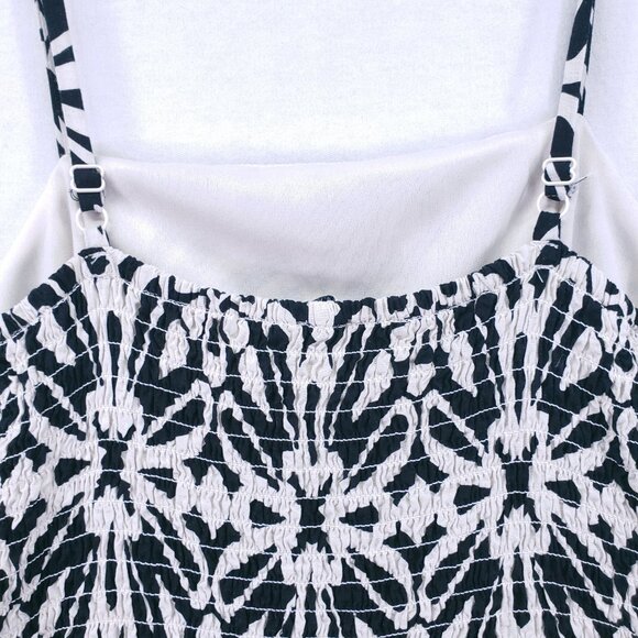 AUW Black White Floral Spaghetti Strap Maxi Dress Spanish Style Geometric L - Picture 15 of 15